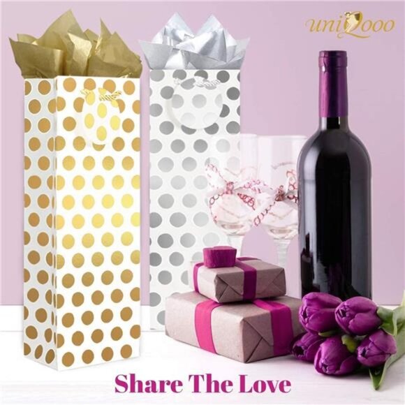 12PCS Metallic Gold Sliver Foil Champagne Wine Gift Bags Bulk 14 x4.75x3.5 Inch - Picture 5 of 6